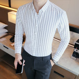 Cheap Business Men Shirt Brand Fashion Long Sleeve Shirt Men All Match Slim Fit Striped Shirts Men Formal Wear Blouse