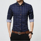 New Fashion Brand Mens Shirt Cotton Plaid Men Shirt Slim Fit Social Shirt Men Long-Sleeved Business Camisas Hombre M-5XL