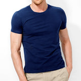 Brand New Men's T Shirt Pure Color Lycra Cotton Short Sleeved T-Shirt Male Round Neck  Tops  Cotton Bottoming Shirt