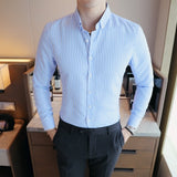 Cheap Business Men Shirt Brand Fashion Long Sleeve Shirt Men All Match Slim Fit Striped Shirts Men Formal Wear Blouse