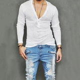 Men's Autumn Linen T shirt Male Sexy Deep V Neck Slim Fit T shirts Casual White Long Sleeve Linen T-shirts Tops S-2XL