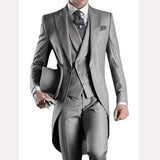 Gray Wedding Men Tail Coat 3 Piece Groom Tuxedo for Formal Prom Male Suits Fashion Set Jacket with Pants Vest