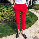 New Men Ankle Length Pants Slim Men's Dress Pants Office Pants Men's Boutique Fashion Solid Color  Business Men's Suit Pant