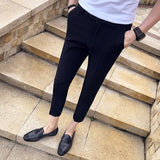 New Men Ankle Length Pants Slim Men's Dress Pants Office Pants Men's Boutique Fashion Solid Color  Business Men's Suit Pant