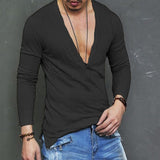 Men's Autumn Linen T shirt Male Sexy Deep V Neck Slim Fit T shirts Casual White Long Sleeve Linen T-shirts Tops S-2XL