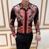 Luxury Print Men's Shirt Fashion Club Clothing Mens Designer Brand Floral Shirt Slim Long Sleeve Camisa Baroque Slim Party Shirt