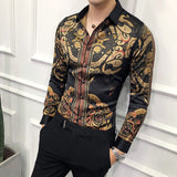 Luxury Print Men's Shirt Fashion Club Clothing Mens Designer Brand Floral Shirt Slim Long Sleeve Camisa Baroque Slim Party Shirt