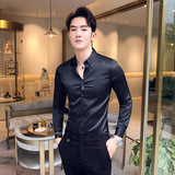 Neckline Embroidery Mens Shirts Long Sleeve Casual Slim Fit Men Dress Shirts Solid Color Formal Business Social Clothing Blouse