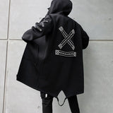 Spring Autumn Men Hooded Jackets Print Harajuku Windbreaker Ribbon Overcoat Male Casual Outwear Hip Hop Streetwear Coats