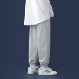 Korean Style Fashion Sweatpants New Autumn Light Gray Baggy Wide-leg Pants Straight-leg Casual Tie Feet Trousers Male