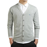 New Autumn Winter Men Casual V-Neck Cardigan Sweaters Solid 100%Cotton Embroidery Long Sleeve Business Jerseys