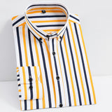 Men's Fashion Non-iron Stretch Soft Casual Striped Shirts Pocketless Design Long Sleeve Standard-fit Youthful Button-down Shirt