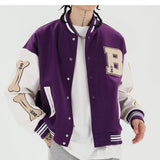 Gotmes Men Baseball Jacket Hip Hop Harajuku Embroidery Bone Letter Patchwork Bomber Coat Fashion High Street Casual Loose Jacket Unisex