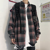 Korean Clothes Spring Plaid Shirt for Men Handsome Japanese Long Sleeve Harajuku Loose Casual  Vintage Hip Hop Streetwear