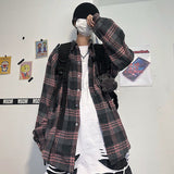 Korean Clothes Spring Plaid Shirt for Men Handsome Japanese Long Sleeve Harajuku Loose Casual  Vintage Hip Hop Streetwear