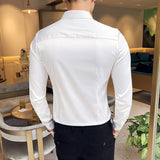 Neckline Embroidery Mens Shirts Long Sleeve Casual Slim Fit Men Dress Shirts Solid Color Formal Business Social Clothing Blouse