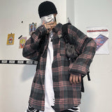 Korean Clothes Spring Plaid Shirt for Men Handsome Japanese Long Sleeve Harajuku Loose Casual  Vintage Hip Hop Streetwear