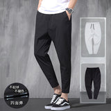 New Korean Ice Silk Elastic Trousers Four Seasons Thin Casual Men'S Loose 9-Point Large Size Small Foot Sports Pants Spring