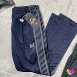 Blackish Green AWGE Needles Pants Men Women 1:1 Quality Embroidered Butterfly Logo Needles Track Pants Classic Stripe Trousers