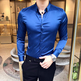 Neckline Embroidery Mens Shirts Long Sleeve Casual Slim Fit Men Dress Shirts Solid Color Formal Business Social Clothing Blouse