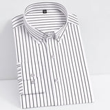 Men's Fashion Non-iron Stretch Soft Casual Striped Shirts Pocketless Design Long Sleeve Standard-fit Youthful Button-down Shirt