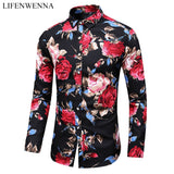 Hot Sale  Fashion Flower Printed Men's Shirt Casual Plus Size Long Sleeve Shirts Male Slim Fit Mens Office Shirt M-7XL