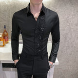 Chemises Hommes Sexy Lace Patchwork Shirt New Fashion Men's Nightclub Party Work Shirt Formal Slim Fit Social Party Shirt