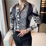 Luxury Print Men's Shirt Fashion Club Clothing Mens Designer Brand Floral Shirt Slim Long Sleeve Camisa Baroque Slim Party Shirt