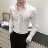 Chemises Hommes Sexy Lace Patchwork Shirt New Fashion Men's Nightclub Party Work Shirt Formal Slim Fit Social Party Shirt