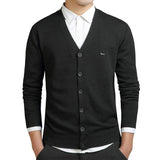 New Autumn Winter Men Casual V-Neck Cardigan Sweaters Solid 100%Cotton Embroidery Long Sleeve Business Jerseys