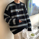 Gotmes Striped Sweater Men Round Neck Winter Pullover Sweater Korean Fashion Harajuku Loose Wild Long Sleeve Sweater Oversize