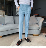 Gotmes   New Design Men High Waist Trousers Solid England Business Casual Suit Pants Belt Straight Slim Fit Bottoms White Clothing