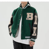 Gotmes Men Baseball Jacket Hip Hop Harajuku Embroidery Bone Letter Patchwork Bomber Coat Fashion High Street Casual Loose Jacket Unisex