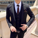 Male Korean Blazers Slim Check British Business Suit Men Three Piece Wedding Bridegroom Man Dress