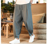 Loose Men's Cotton Linen Pants Summer Solid Color Breathable Linen Trousers Male Casual Elastic Waist Fitness Pants Plus Size