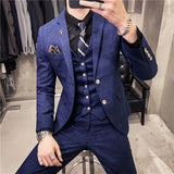 Male Korean Blazers Slim Check British Business Suit Men Three Piece Wedding Bridegroom Man Dress