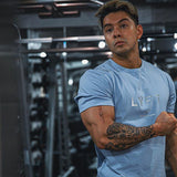 Summer Men's Gym Cotton Short Sleeves Round Neck T Shirts Fitness Bodybuilding Shirts Printed Fashion Men's Brand T Shirt Tops