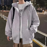 Men Autumn Fleece Casual Zip-up Hooded Fashion All-match Jogges Solid Outwear Korean Style Clothing M-4XL Oversize Male