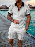 Men Tracksuit Casual Short Sleeve Zipper Polo Shirt&Shorts Set for Men Casual Streetwear 2-piece Suit Summer