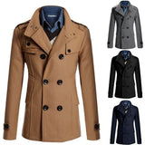 Mens Double Breasted Cotton Coat Winter Wool Blend Solid Color Casual Business Fashion Slim Trench Coat Jacket Men Clothing