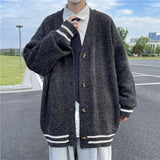 British Retro Cardigan Sweater New Korean Harajuku Academic Knitted Sweater Pullover Hip Hop Streetwear Loose Knitwear Tops