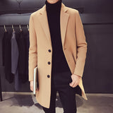 10 Color Fall / Winter Men Slim Fit Trench Outwear Fashion Woolen Blended Medium Long Trenchs Men Business Casual Coats