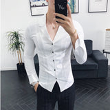 Brand Clothing Men High Quality Spring Long-Sleeved Shirts/Male V-neck Slim Fit Casual Business Shirts Plus Size S-4XL