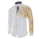 Men's Brand Shirt Men's Luxury Gold High Quality Long Sleeve Shirt Business White Black Men's Dress Prom Social Print Shirt