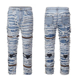 Retro Hole Ripped Distressed Jeans for Men Straight Washed Harajuku Hip Hop Loose Denim Trousers Vibe Style Casual Jean Pants