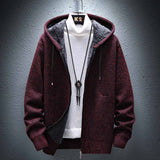 Hooded Cardigan Knitted Sweater Mens Solid Color Thick Fleece Wool Casual Knitwear Male Clothing Sweaters for Men