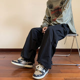 Men Solid Cargo Pants Harajuku Elastic Waist Side Pocket Tracksuit Pants Male Casual Hip Hop Drawstring Baggy Long Trousers