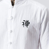 Mens Long Sleeve Shirts Traditional Chinese Style Cotton Shirt Casual Cotton Embroidery Blouse Zen Buddhism Clothes Button Tops