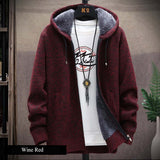 Hooded Cardigan Knitted Sweater Mens Solid Color Thick Fleece Wool Casual Knitwear Male Clothing Sweaters for Men