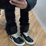 American style black erosion damaged rough high street jeans men's ins hip-hop fashion vintage skinny pants  streetwear